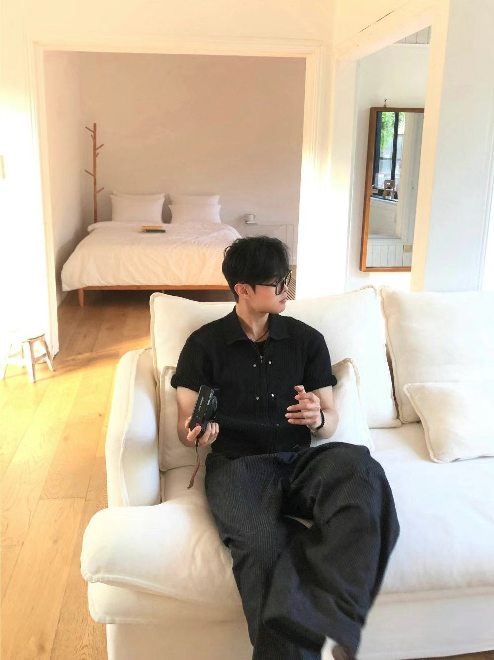 雙向拉鍊條紋針織短袖外套