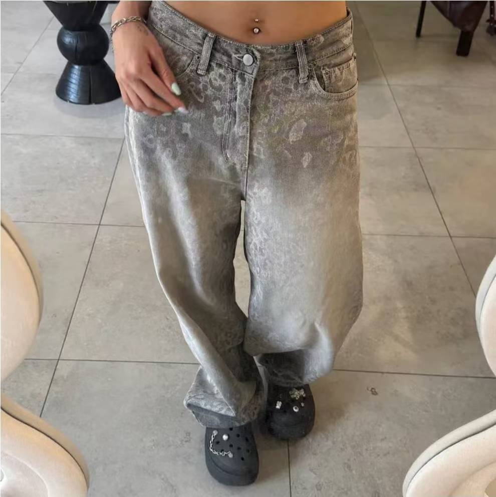 灰色豹紋牛仔褲