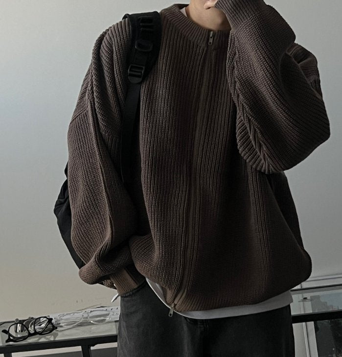 圓領拉鍊針織上衣