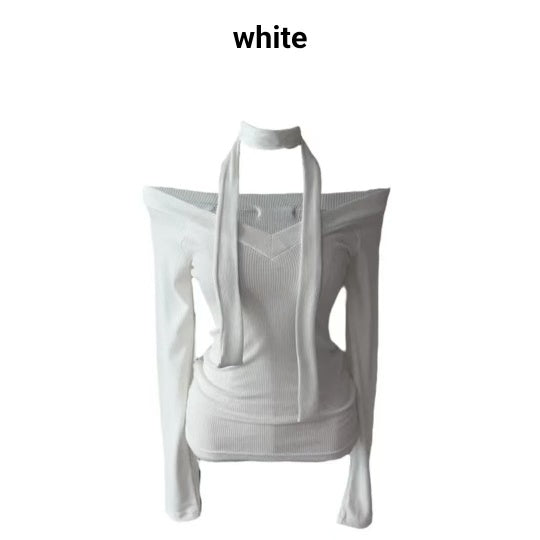 V領一字膊長袖衫(附有頸帶)