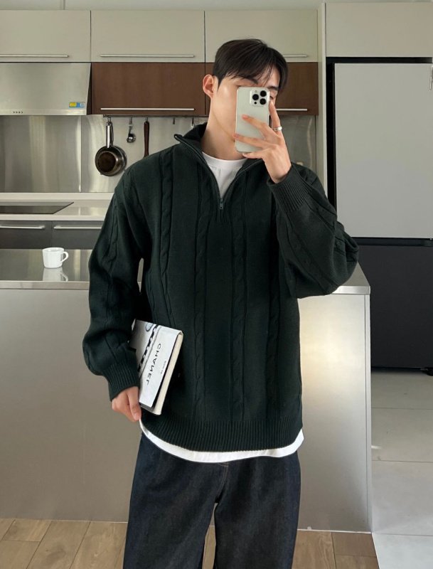 麻花半拉鍊針織衫