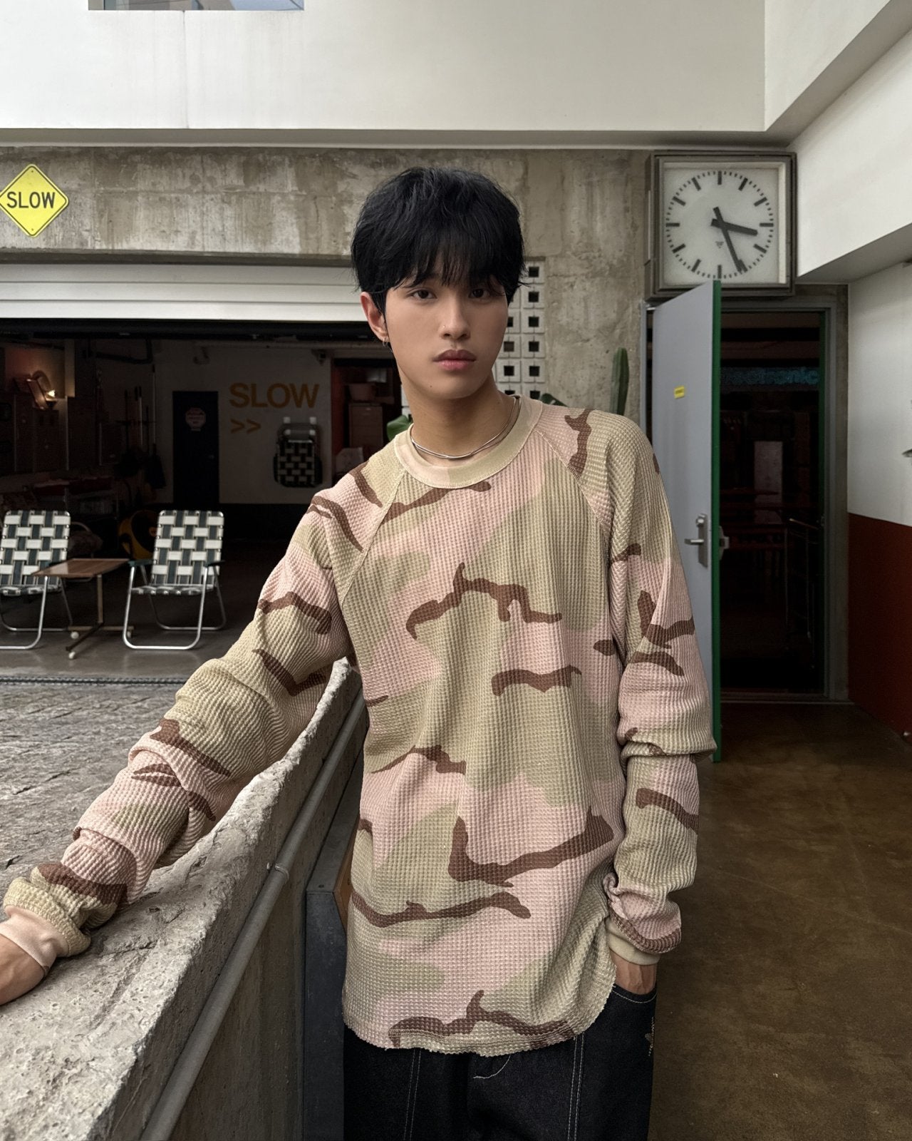 迷彩華夫格長袖上衣