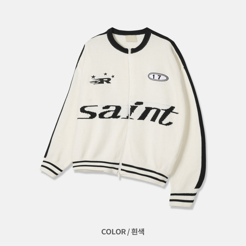 運動風印花拉鍊針織冷衫