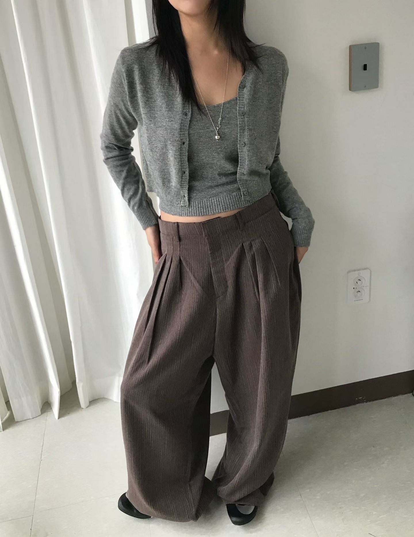 👦🏻👧🏻可穿 - 人字紋條紋休閒闊腳褲