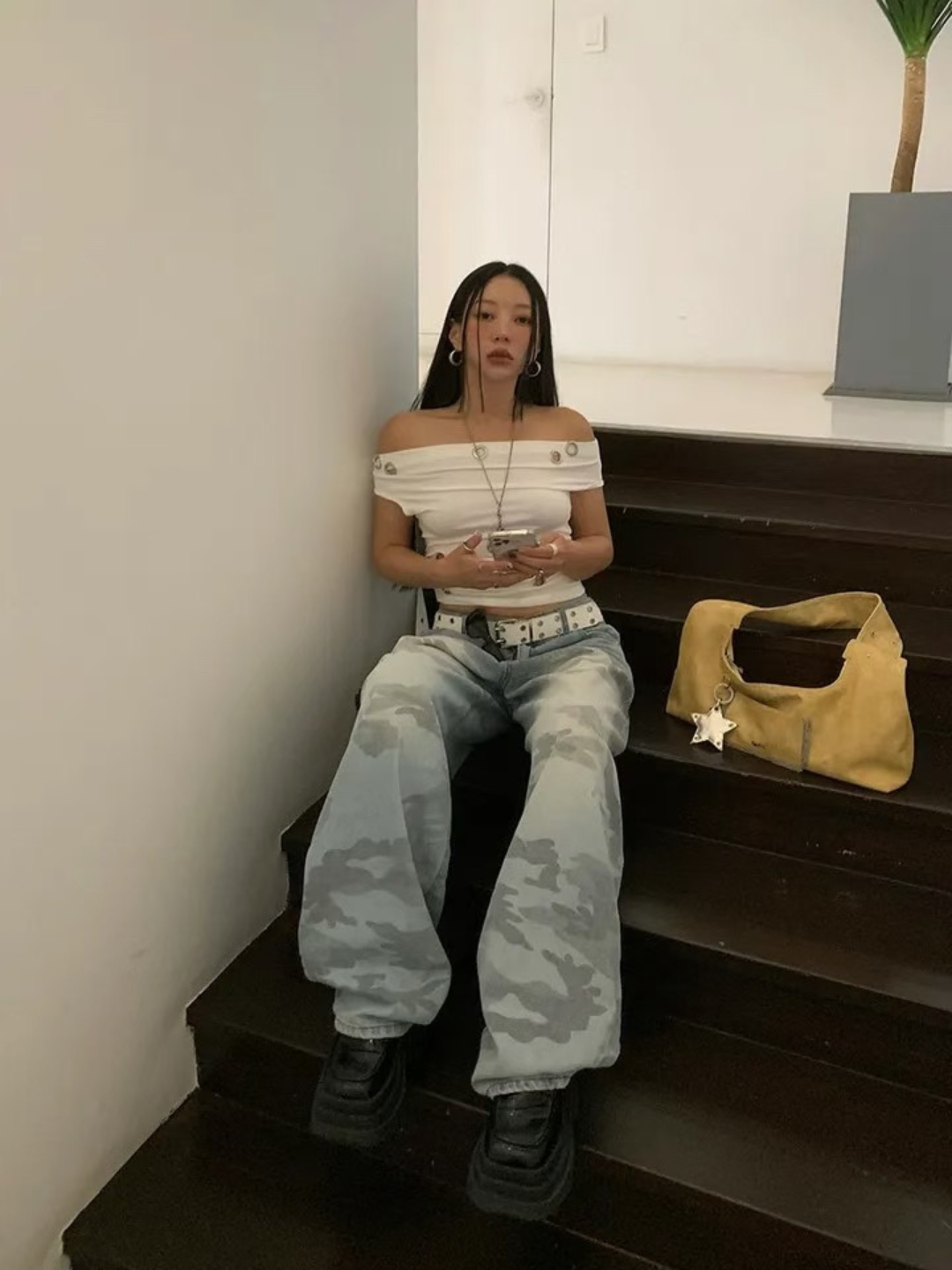 淺藍色迷彩闊腳褲