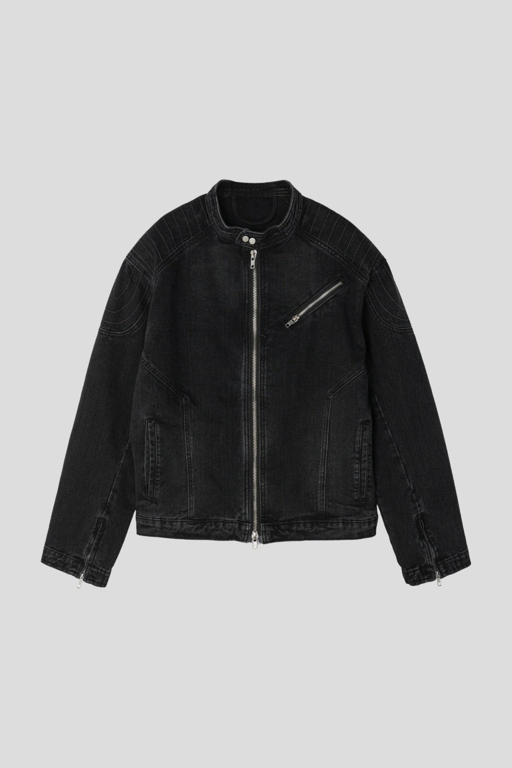 立領機車牛仔外套