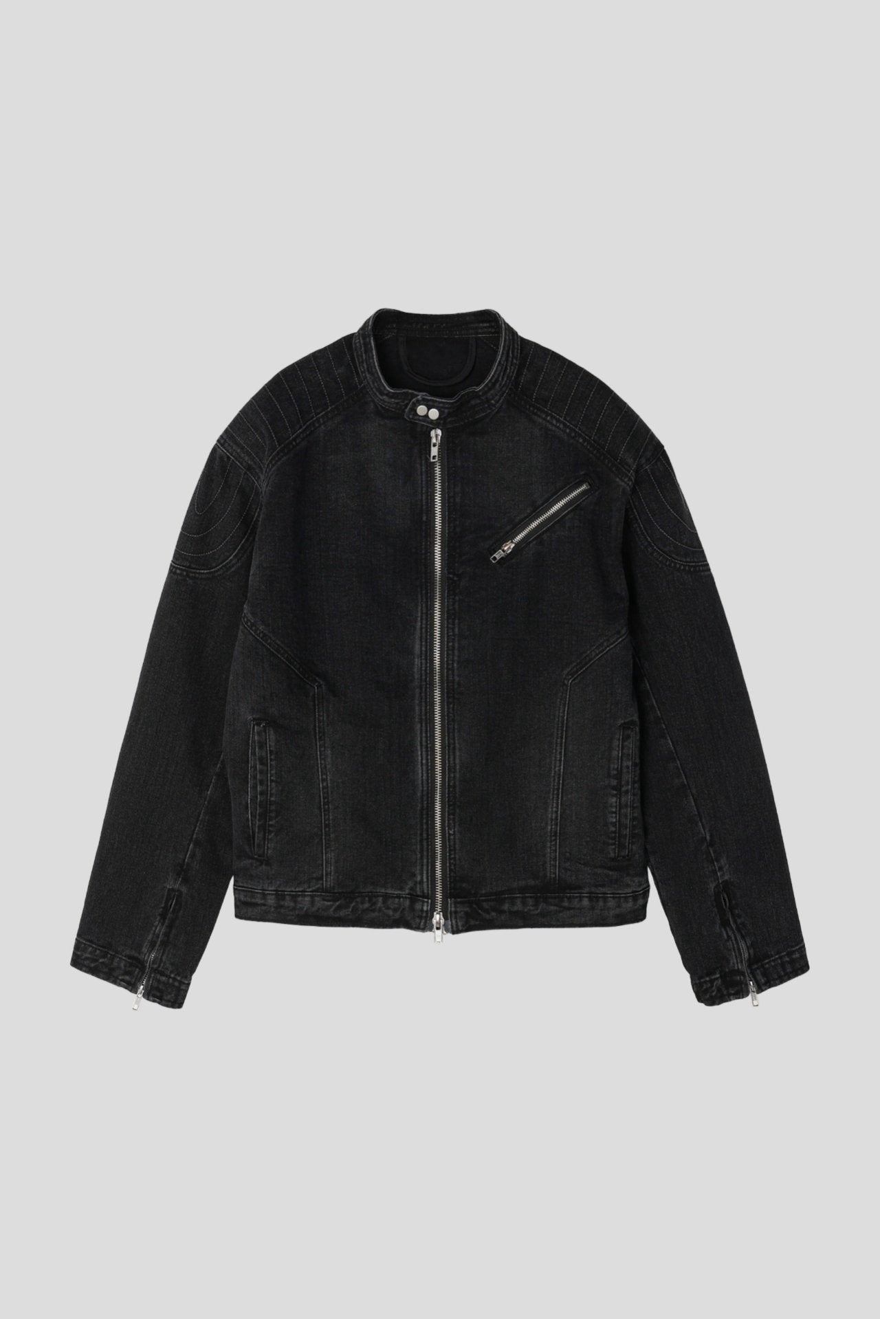 立領機車牛仔外套