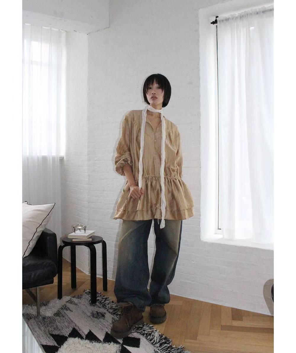 翻邊復古做舊牛仔褲