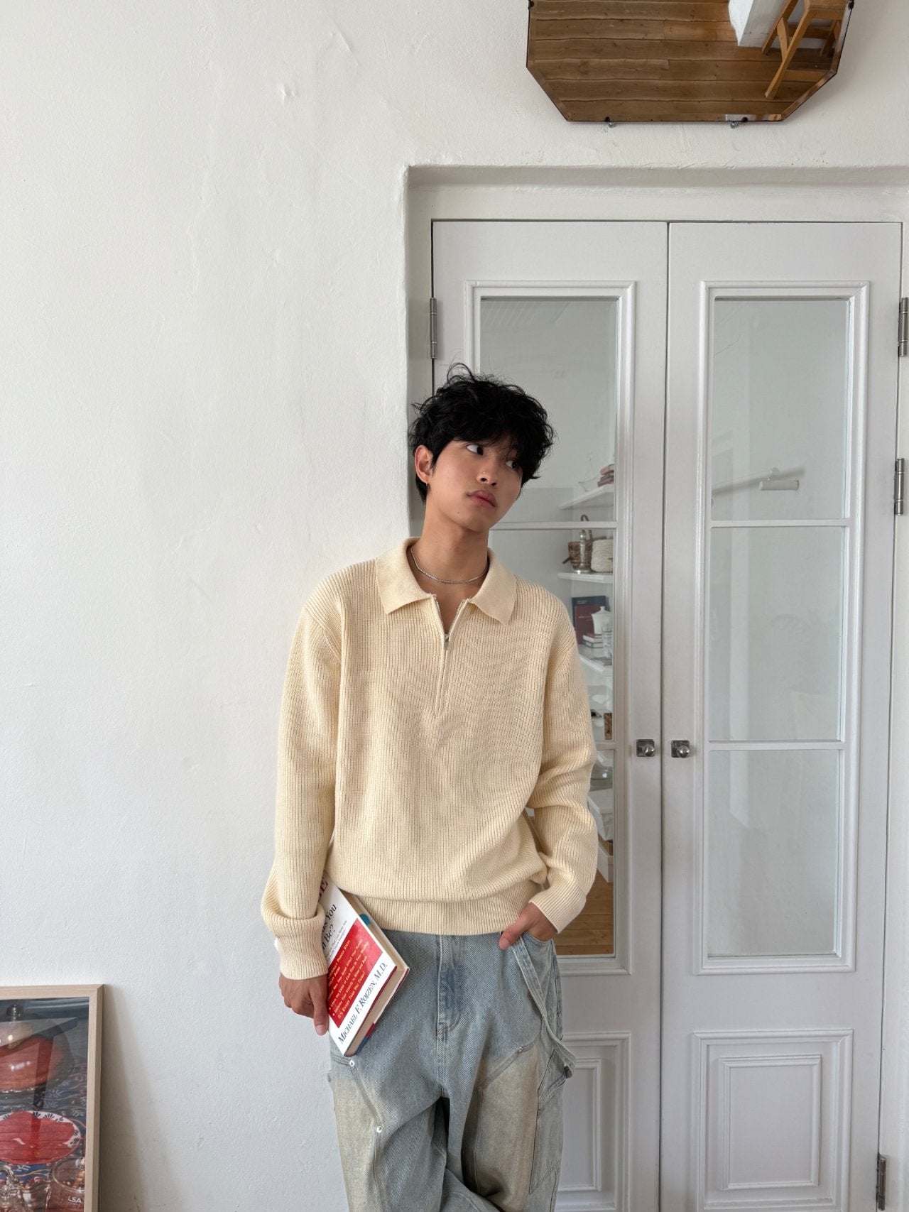 半拉鍊長袖針織冷衫