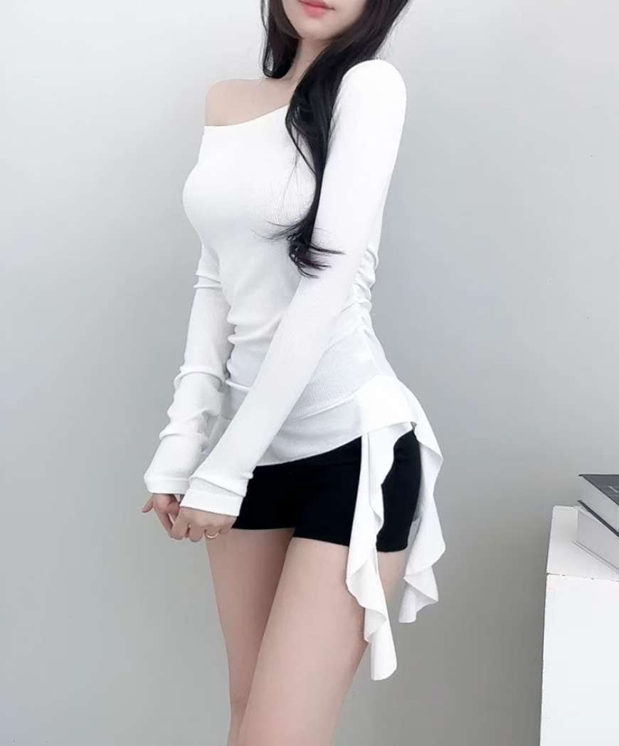 荷葉邊飄飄帶長袖上衣