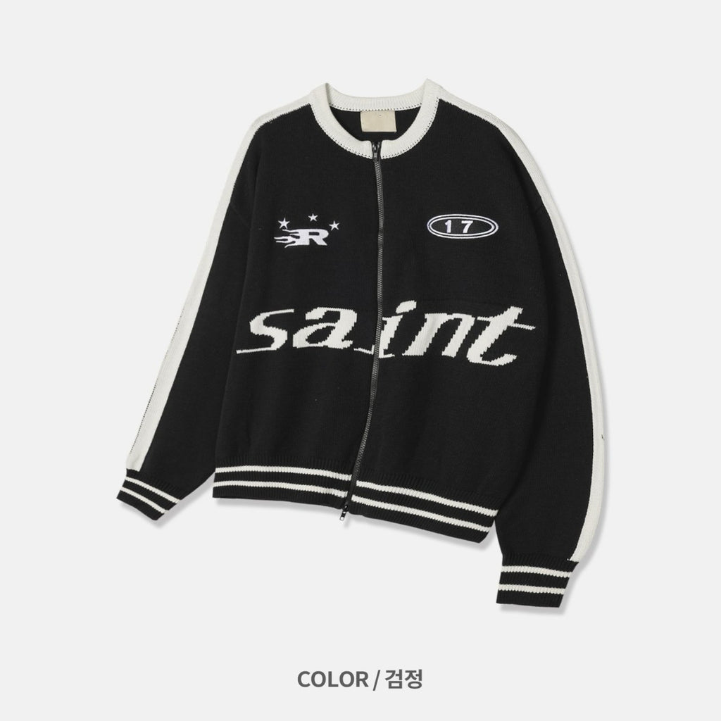 運動風印花拉鍊針織冷衫