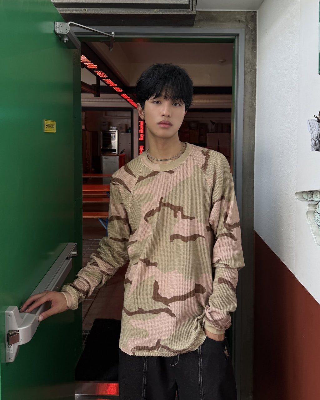 迷彩華夫格長袖上衣