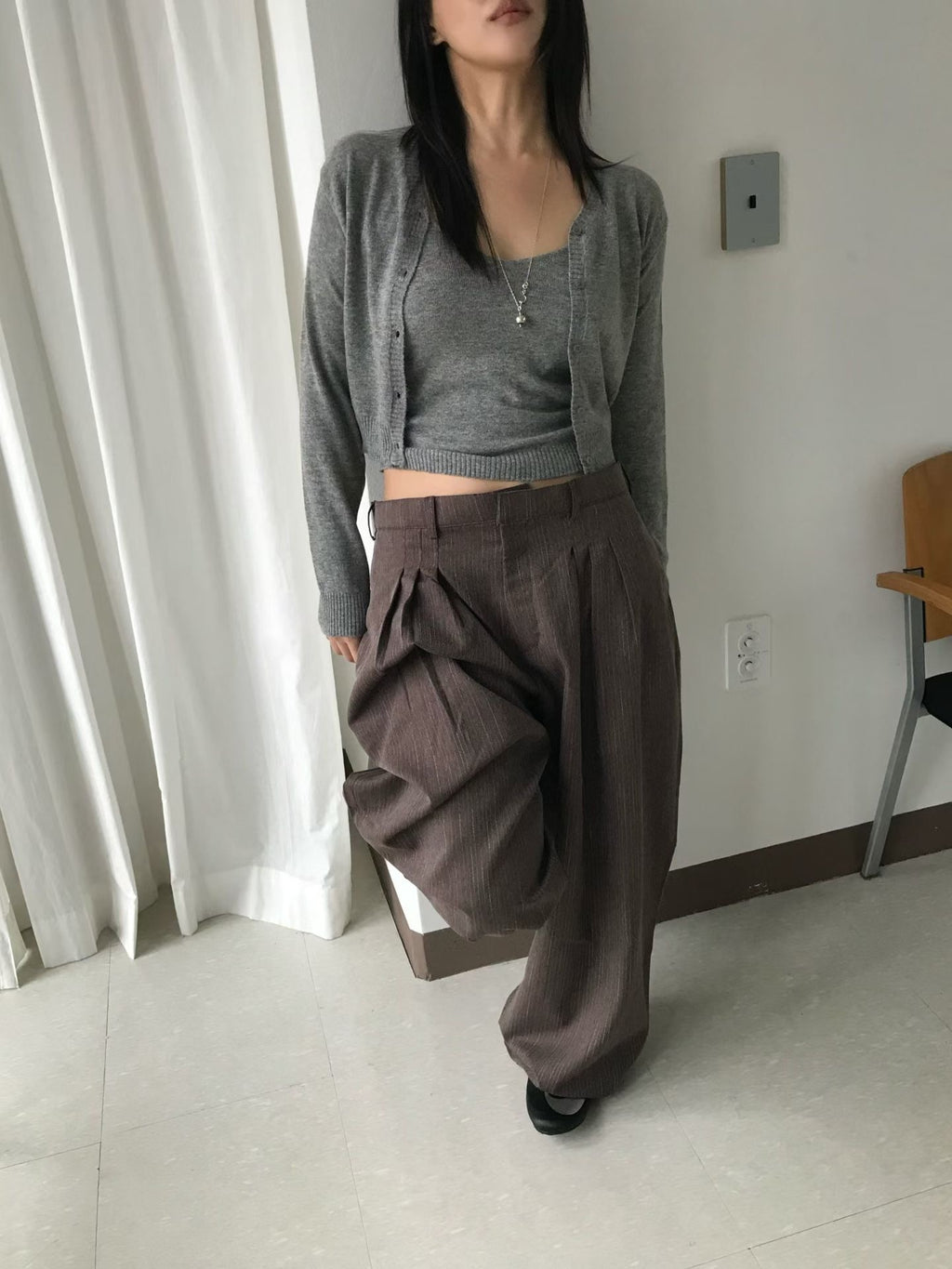 👦🏻👧🏻可穿 - 人字紋條紋休閒闊腳褲