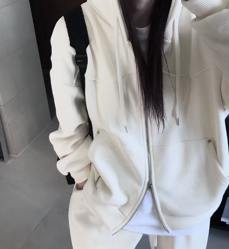 雙向拉鍊針織連帽外套