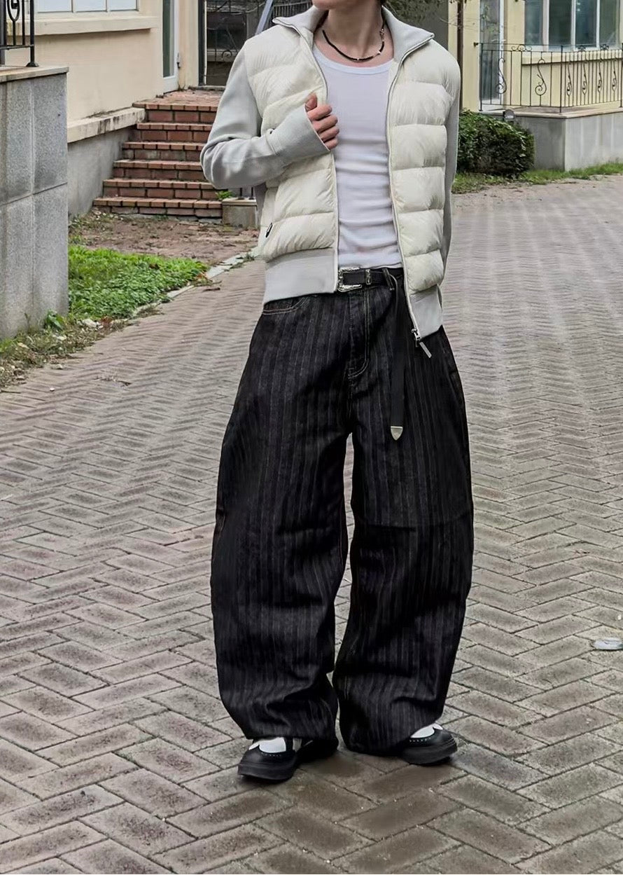 直條紋彎刀牛仔褲