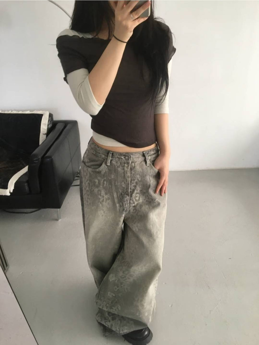 灰色豹紋牛仔褲