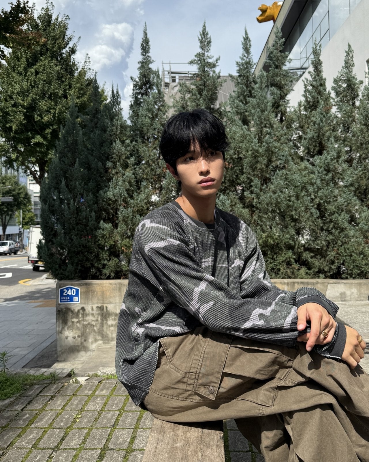 迷彩華夫格長袖上衣