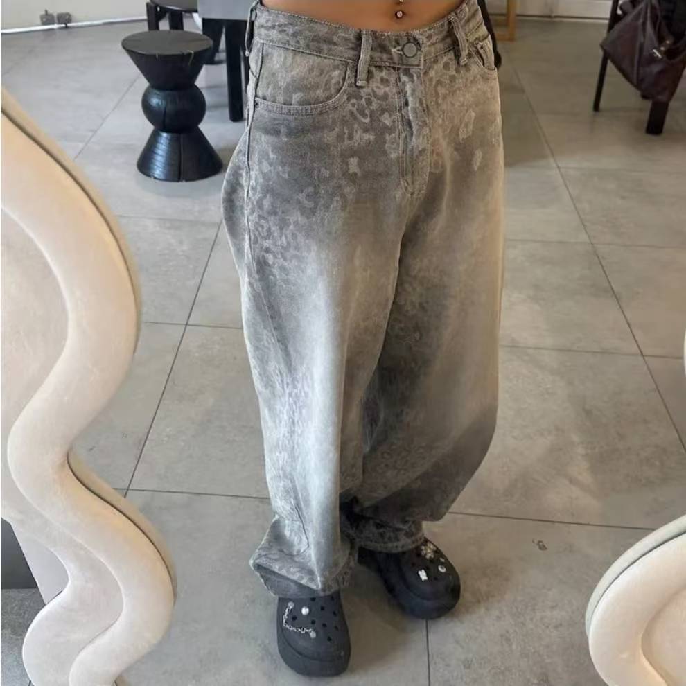 灰色豹紋牛仔褲