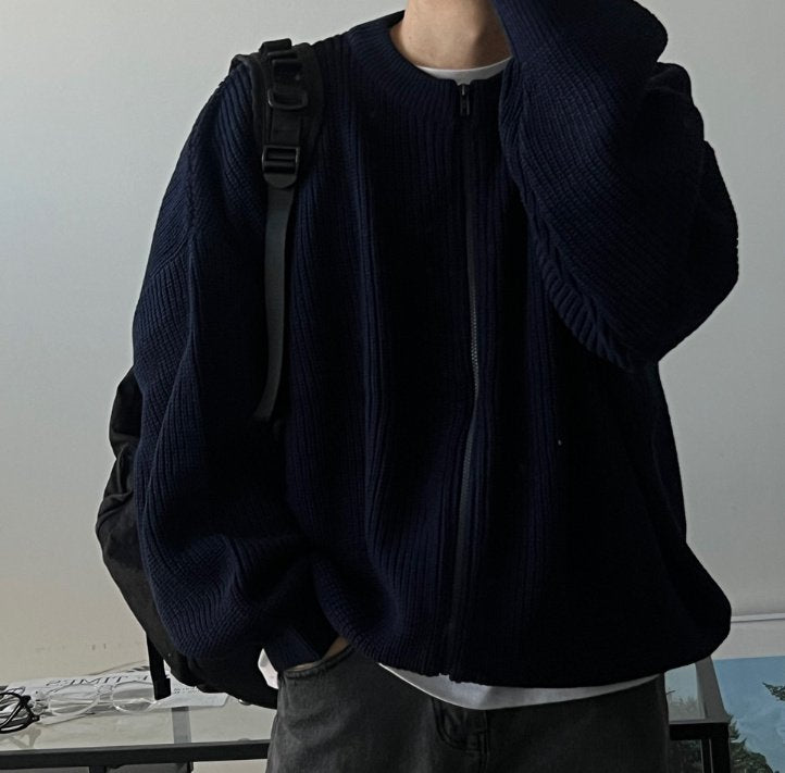 圓領拉鍊針織上衣