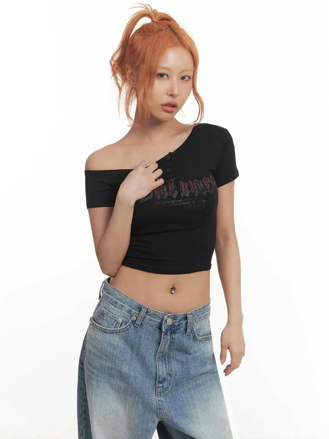 街頭風斜肩Crop Top
