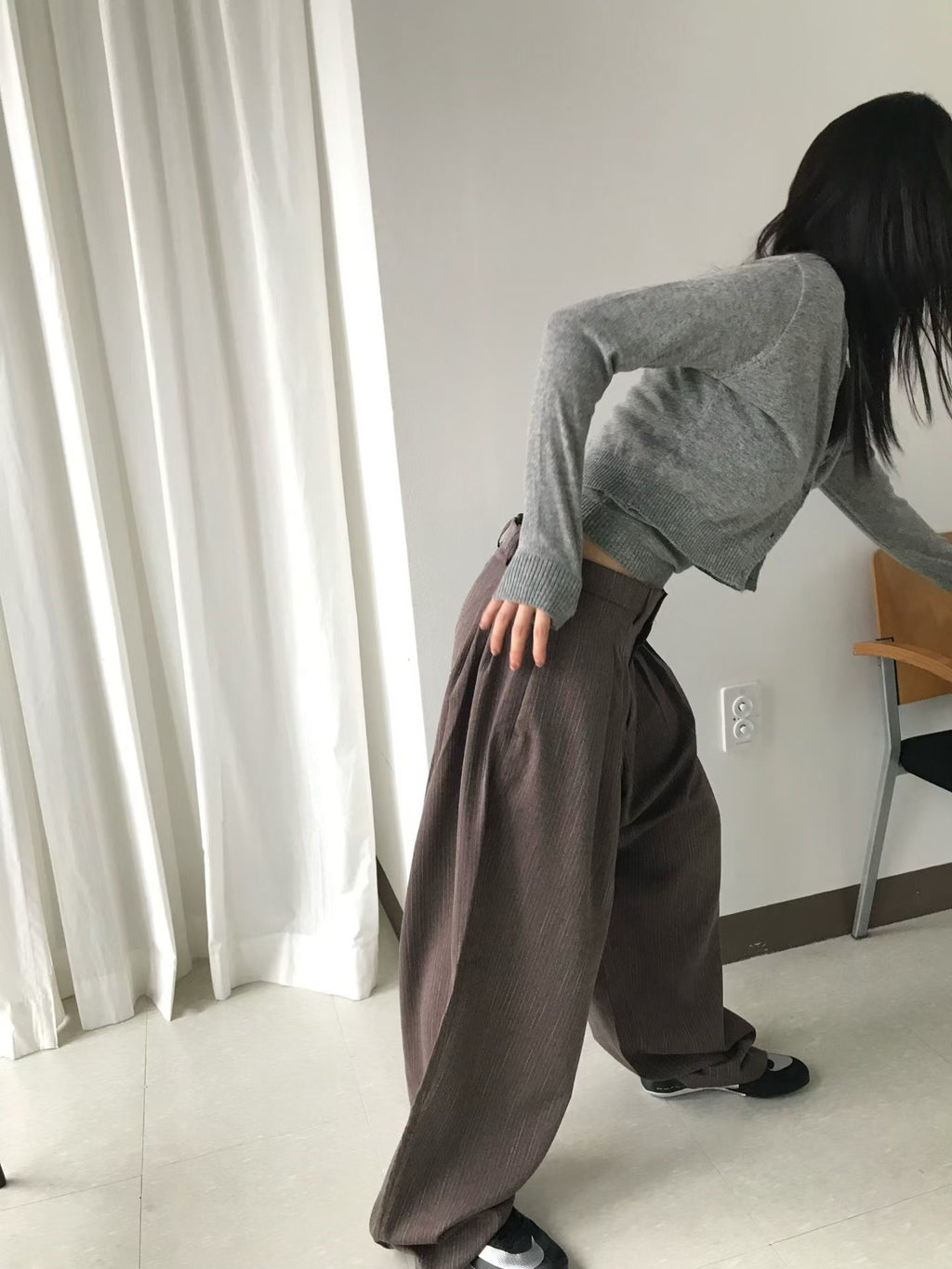 👦🏻👧🏻可穿 - 人字紋條紋休閒闊腳褲