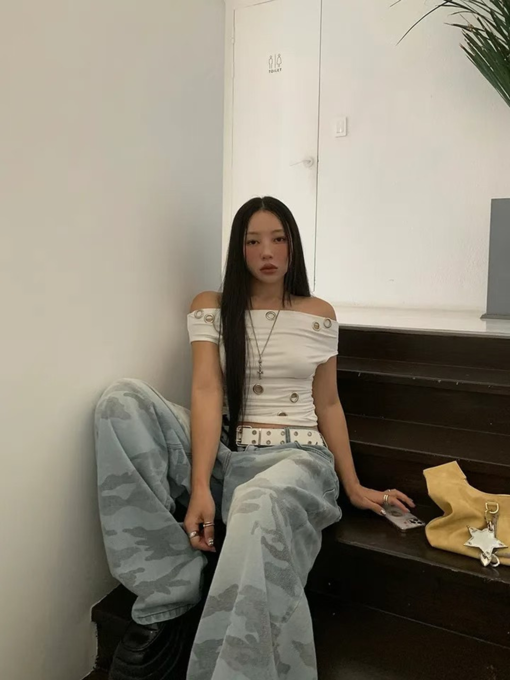 淺藍色迷彩闊腳褲