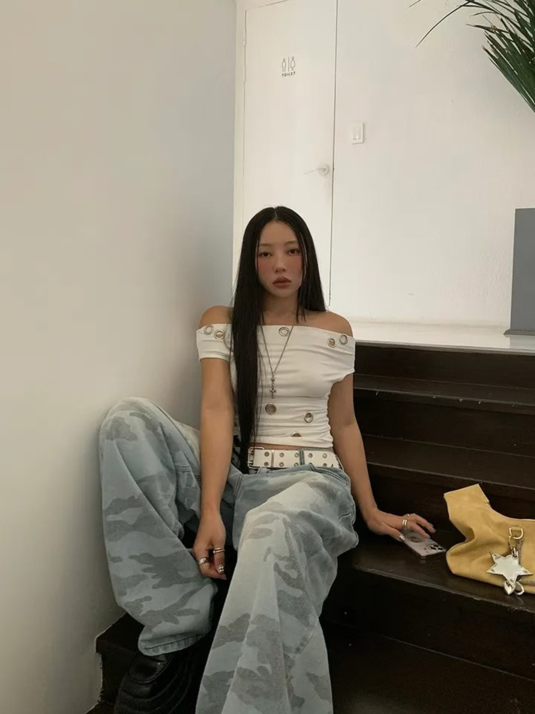 淺藍色迷彩闊腳褲