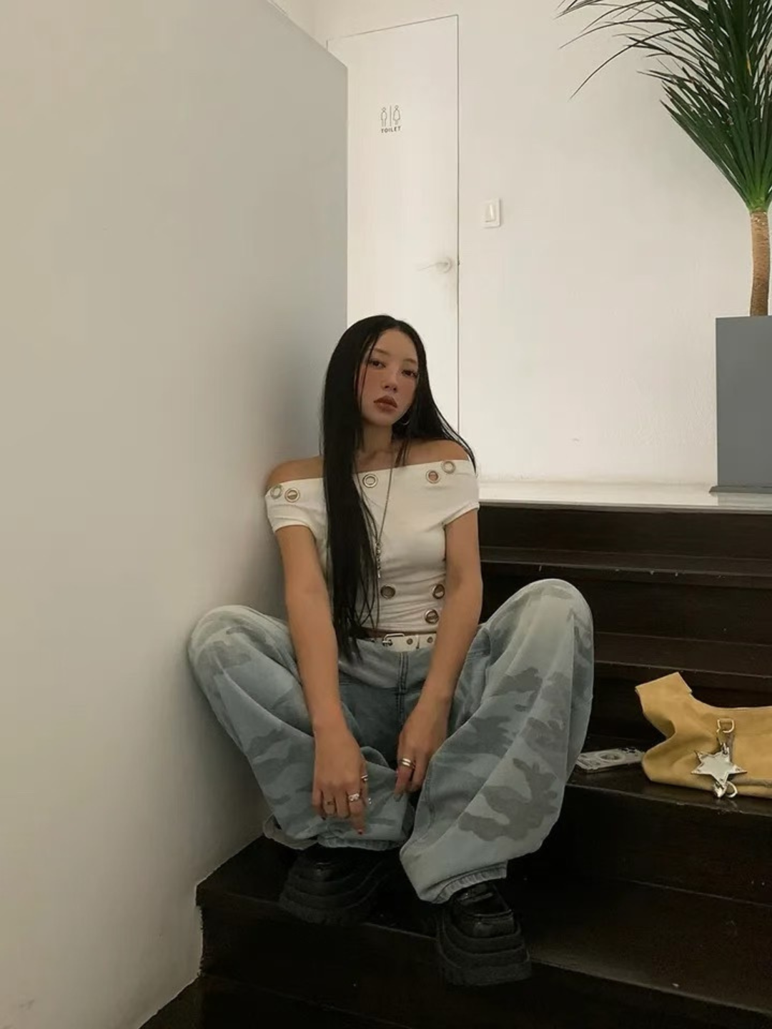 淺藍色迷彩闊腳褲