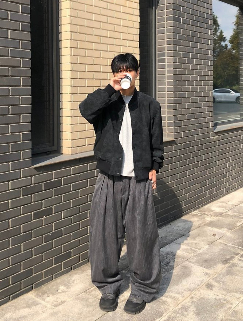 👦🏻👧🏻可穿 - 人字紋條紋休閒闊腳褲