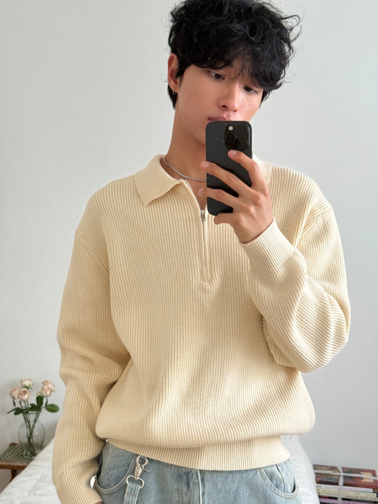 半拉鍊長袖針織冷衫