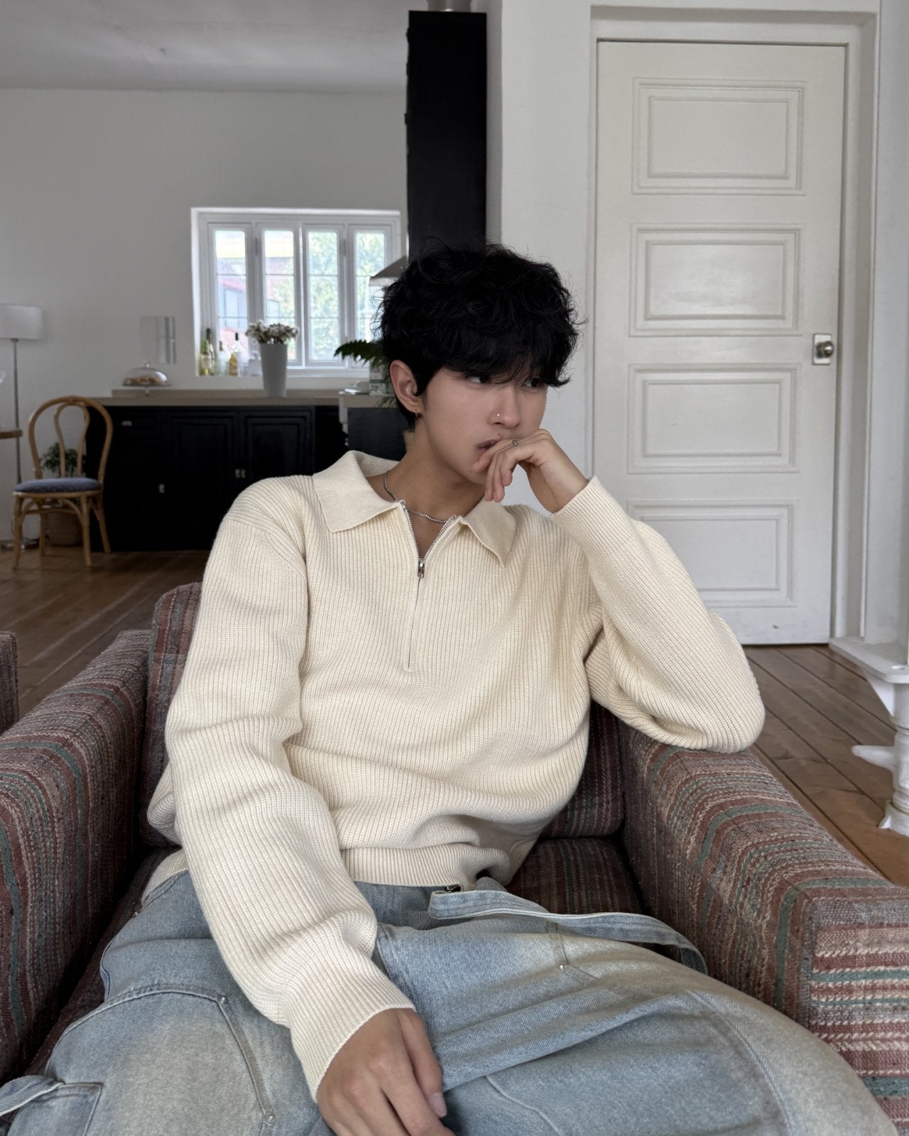 半拉鍊長袖針織冷衫