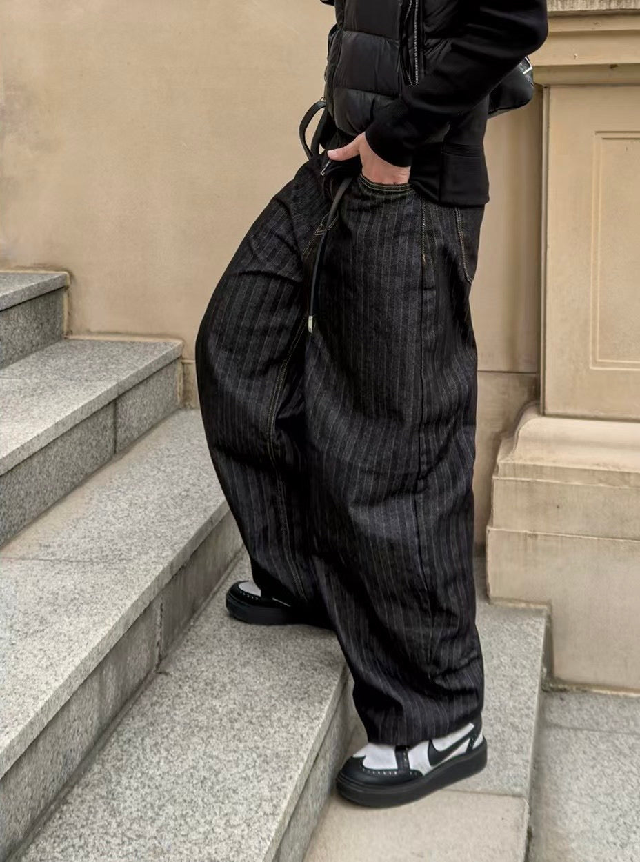 直條紋彎刀牛仔褲