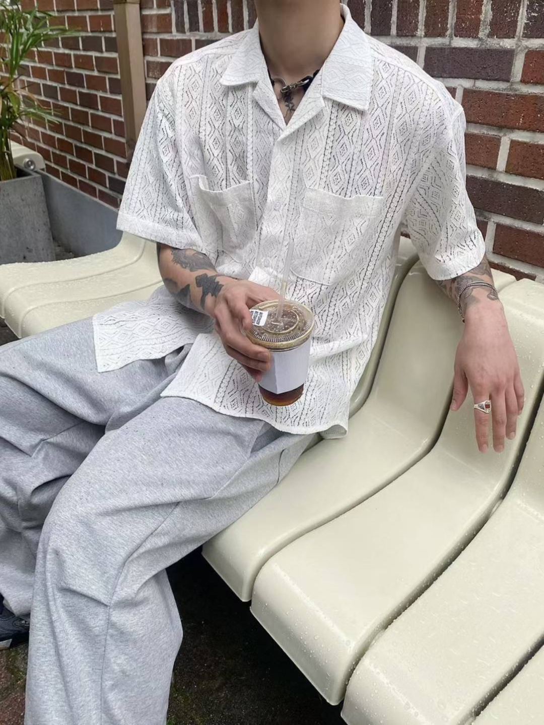 幾何圖案鏤空襯衫
