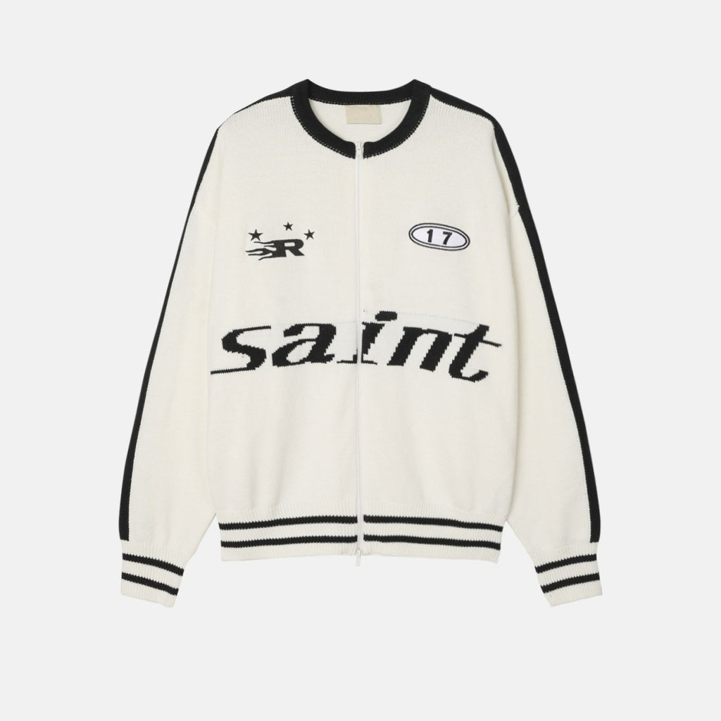 運動風印花拉鍊針織冷衫