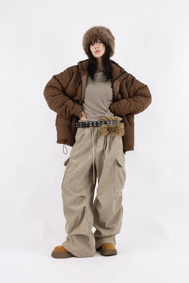 👦🏻👧🏻可穿 - 多袋設計燈芯絨工裝褲