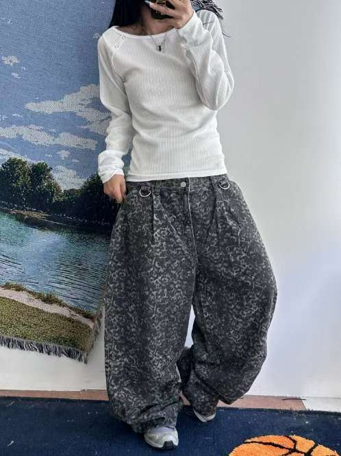 👦🏻👧🏻可穿 - 豹紋闊腳牛仔褲