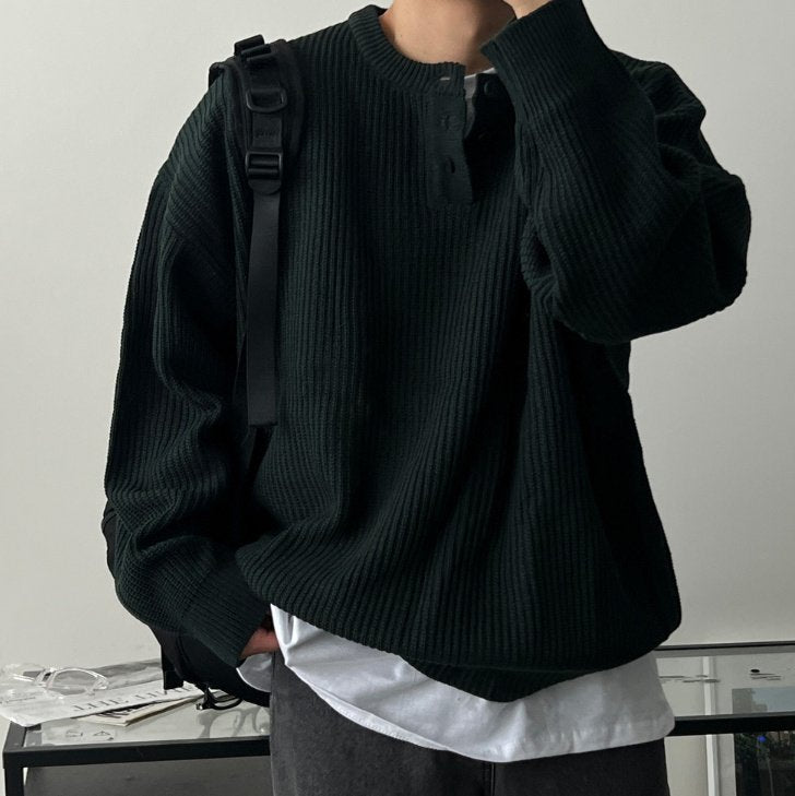 亨利領針織鈕扣上衣￼